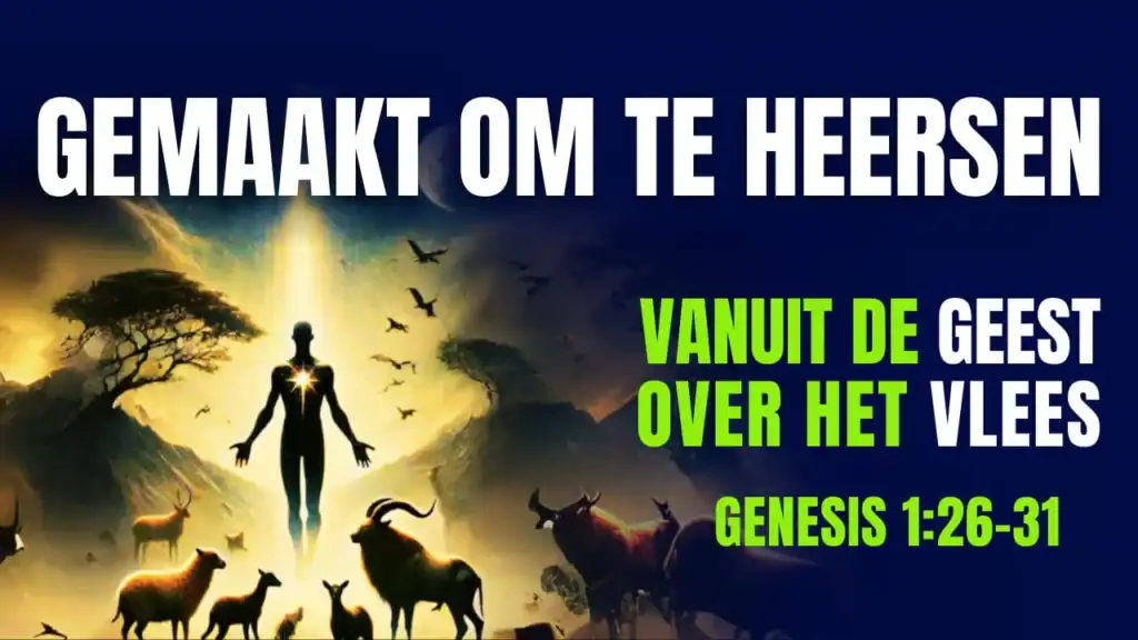 Thumbnail over Genesis 1:26-31 over de schepping van de mens naar Gods beeld en het heersen over het vlees.