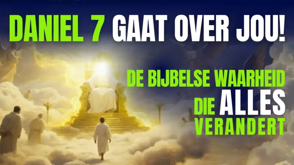 Een persoon in een wit gewaad loopt over wolken naar een stralende troon van de Oude van Dagen in een hemels visioen van Daniël 7.